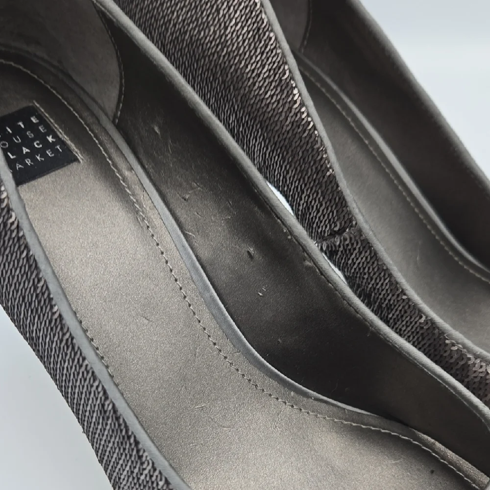 White House Black Market Gracelynn Hematite Sequin Heel, Size 9